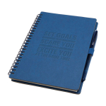 Carnet réutilisable à couverture rigide avec stylo, encre noire couleur bleu marine vue détail avec logo