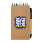 Bloc de notes adhésives jaune et multicolore avec stylo couleur naturel vue avec impression sérigraphique
