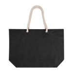 Sac de plage en coton recyclé avec anses en corde 270 g/m² couleur noir deuxième vue frontale