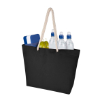 Sac de plage en coton recyclé avec anses en corde 270 g/m² couleur noir troisième vue
