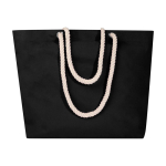 Sac de plage en coton recyclé avec anses en corde 270 g/m² couleur noir troisième vue frontale