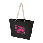 Sac de plage en coton recyclé avec anses en corde 270 g/m² couleur noir vue impression transfert