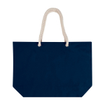 Sac de plage en coton recyclé avec anses en corde 270 g/m² couleur bleu marine deuxième vue frontale