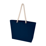 Sac de plage en coton recyclé avec anses en corde 270 g/m² couleur bleu marine