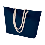 Sac de plage en coton recyclé avec anses en corde 270 g/m² couleur bleu marine deuxième vue