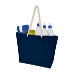 Sac de plage en coton recyclé avec anses en corde 270 g/m² couleur bleu marine troisième vue