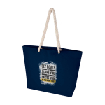 Sac de plage en coton recyclé avec anses en corde 270 g/m² couleur bleu marine vue impression transfert