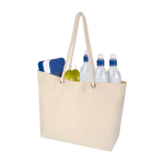 Sac de plage en coton recyclé avec anses en corde 270 g/m² couleur naturel troisième vue