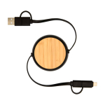 Câble rétractable charge rapide 5 en 1 et synchronisation des données couleur noir deuxième vue frontale