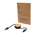 Câble rétractable charge rapide 5 en 1 et synchronisation des données couleur noir vue impression avec logo 2