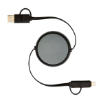 Câble rétractable synchronisation des données plastique et aluminium couleur noir deuxième vue frontale