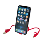 Câble rétractable synchronisation des données plastique et aluminium couleur rouge troisième vue