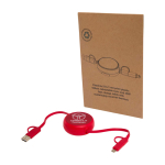 Câble rétractable synchronisation des données plastique et aluminium couleur rouge vue impression avec logo 2