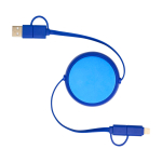 Câble rétractable synchronisation des données plastique et aluminium couleur bleu roi deuxième vue frontale