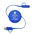 Câble rétractable synchronisation des données plastique et aluminium couleur bleu roi deuxième vue arrière