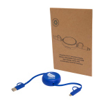 Câble rétractable synchronisation des données plastique et aluminium couleur bleu roi vue impression avec logo 2