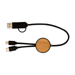 Câble de synchronisation des données et de charge rapide en bambou 27W couleur noir deuxième vue frontale
