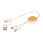 Câble de synchronisation des données et de charge rapide en bambou 27W couleur blanc troisième vue