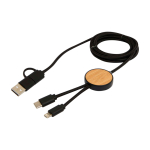 Câble de charge rapide en plastique recyclé et bambou 5 en 1, 27W couleur noir deuxième vue