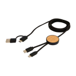 Câble de charge rapide en plastique recyclé et bambou 5 en 1, 27W couleur noir troisième vue