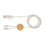 Câble de charge rapide en plastique recyclé et bambou 5 en 1, 27W couleur blanc deuxième vue frontale