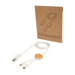 Câble de charge rapide en plastique recyclé et bambou 5 en 1, 27W couleur blanc