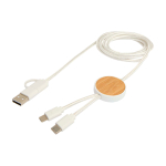 Câble de charge rapide en plastique recyclé et bambou 5 en 1, 27W couleur blanc deuxième vue