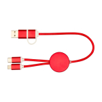 Câble en aluminium et plastique recyclé avec charge rapide 5 en 1 couleur rouge deuxième vue frontale