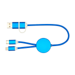 Câble en aluminium et plastique recyclé avec charge rapide 5 en 1 couleur bleu roi deuxième vue frontale