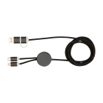 Câble de charge plastique recyclé et aluminium synchronisation 5 en 1 couleur noir deuxième vue frontale