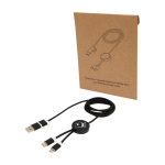 Câble de charge plastique recyclé et aluminium synchronisation 5 en 1 couleur noir vue impression avec logo 2