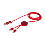 Câble de charge plastique recyclé et aluminium synchronisation 5 en 1 couleur rouge deuxième vue