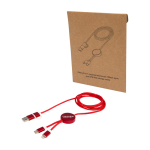 Câble de charge plastique recyclé et aluminium synchronisation 5 en 1 couleur rouge vue impression avec logo 2