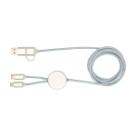 Câble de charge plastique recyclé et aluminium synchronisation 5 en 1 couleur argenté deuxième vue frontale
