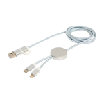 Câble de charge plastique recyclé et aluminium synchronisation 5 en 1 couleur argenté deuxième vue