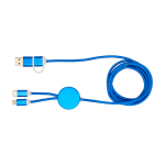 Câble de charge plastique recyclé et aluminium synchronisation 5 en 1 couleur bleu roi deuxième vue frontale