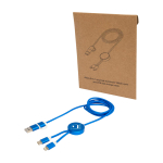 Câble de charge plastique recyclé et aluminium synchronisation 5 en 1 couleur bleu roi vue impression avec logo 2