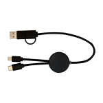 Câble de charge rapide en plastique recyclé synchronisation 5 en 1 couleur noir deuxième vue frontale