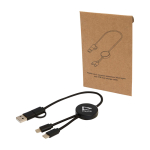 Câble de charge rapide en plastique recyclé synchronisation 5 en 1 couleur noir vue avec impression sérigraphique
