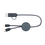 Câble de charge rapide en plastique recyclé synchronisation 5 en 1 couleur cyan deuxième vue frontale