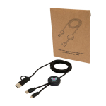 Câble en plastique recyclé synchronisation des données 27W, 5 en 1 couleur noir vue avec impression sérigraphique