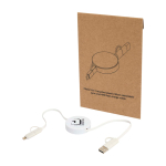 Câble en plastique recyclé charge rapide et synchronisation 5 en 1 couleur blanc vue avec impression sérigraphique
