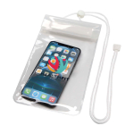 Grande housse imperméable en plastique pour mobile avec corde couleur transparent vue avec impression sérigraphique