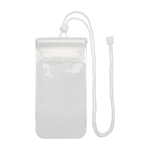 Housse imperméable moyenne en plastique pour mobile avec corde couleur blanc deuxième vue frontale