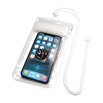 Housse imperméable moyenne en plastique pour mobile avec corde couleur blanc vue avec impression sérigraphique