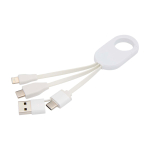 Câble de charge en plastique recyclé avec plusieurs connexions 4 en 1 couleur blanc deuxième vue