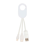 Câble de charge en plastique recyclé avec plusieurs connexions 4 en 1 couleur blanc troisième vue frontale