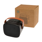 Enceinte sans fil en plastique recyclé avec sangle en cuir 3W couleur noir