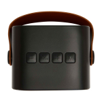 Enceinte sans fil en plastique recyclé avec sangle en cuir 3W couleur noir troisième vue frontale
