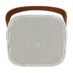 Enceinte sans fil en plastique recyclé avec sangle en cuir 3W couleur blanc deuxième vue frontale